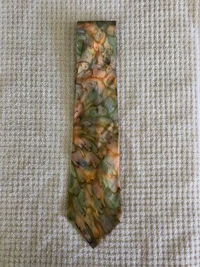 AZIA Collection Hand Dyed Abstract Tie Muted Greens Peaches and Rusts